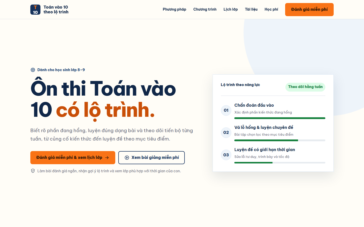 Ảnh xem trước Landing Page lớp luyện thi